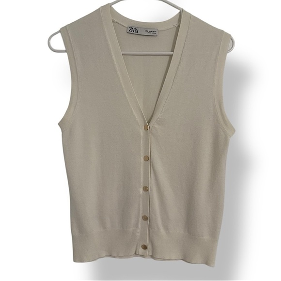 Zara Ivory Button Up Sweater Vest - Picture 1 of 13